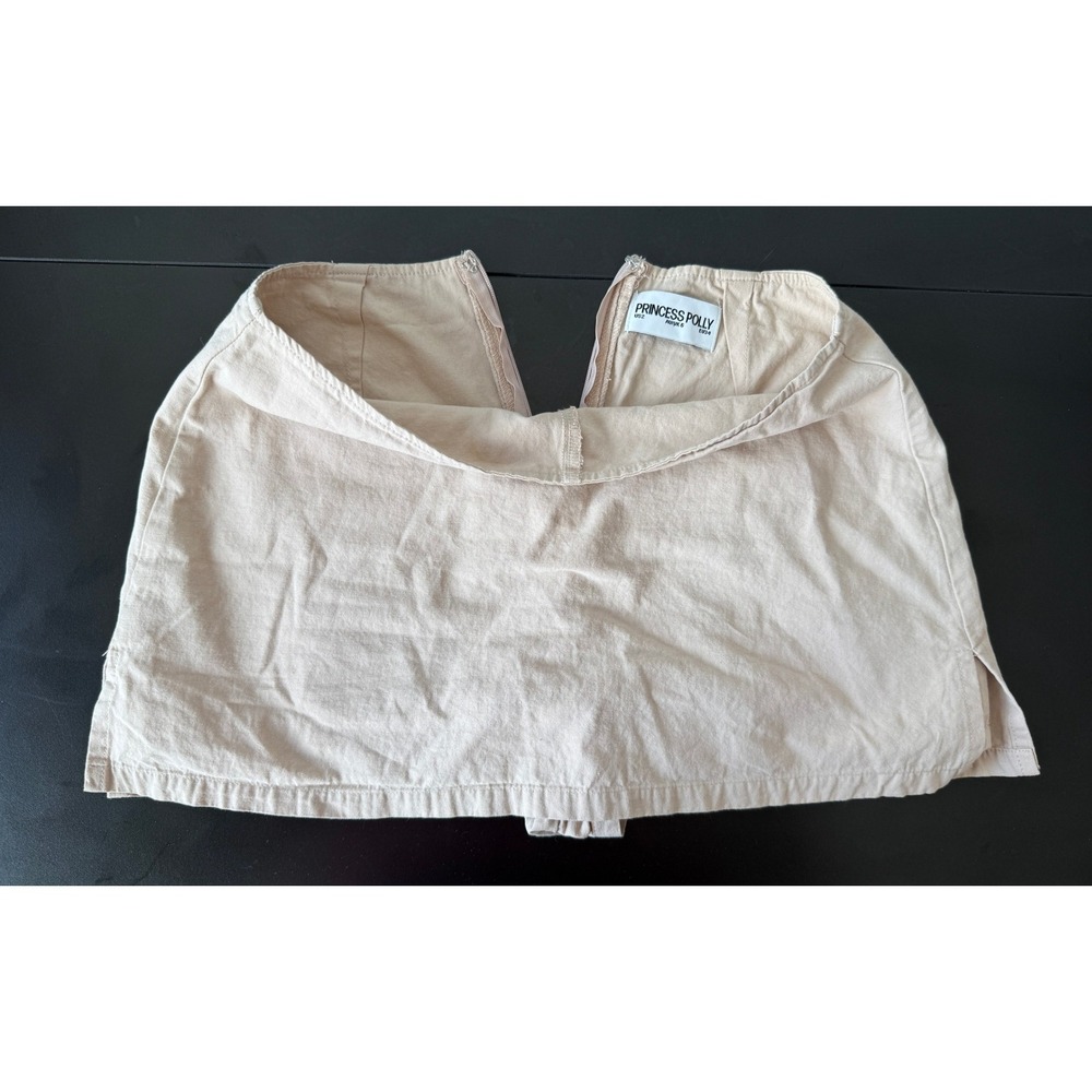 Princess Polly Beige Mini Skort Size US 2 Back Zip Side Slit Neutral Casual